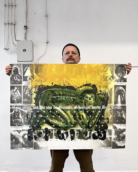 Litografia Barwna PANDEMICZNA MODLITWA TYTUSA DE ZOO Grafika Artystyczna Krzysztof Świętek