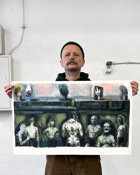 Litografia barwna CHŁOPCY Z KANAŁU CIEPŁOWNICZEGO grafika artystyczna Krzysztof Świętek