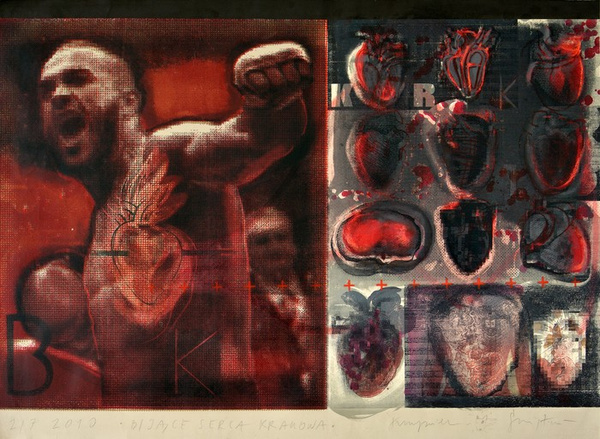 Litografia barwna BIJĄCE SERCA KRAKOWA, grafika artystyczna, Krzysztof Świętek