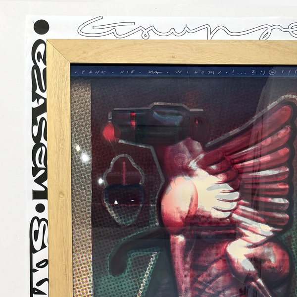 Litografia barwna PIERWSZY SKRZYDLATY POMNIK SWINGUJĄCEGO WHIPPETA grafika Krzysztof Świętek