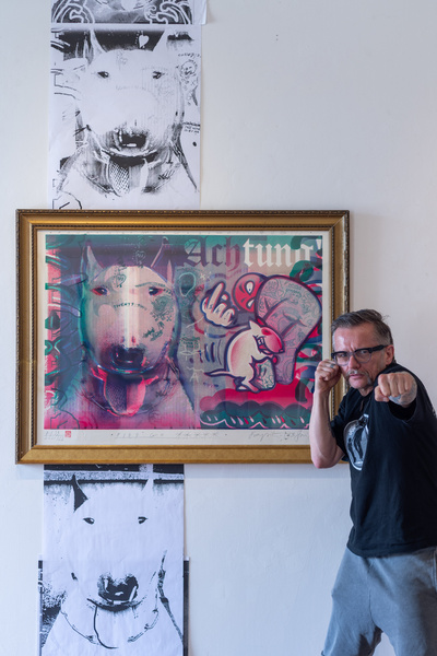 Litografia barwna PIES GO XXXXX grafika artystyczna, Krzysztof Świętek