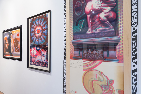 Litografia barwna PIERWSZY SKRZYDLATY POMNIK SWINGUJĄCEGO WHIPPETA grafika Krzysztof Świętek