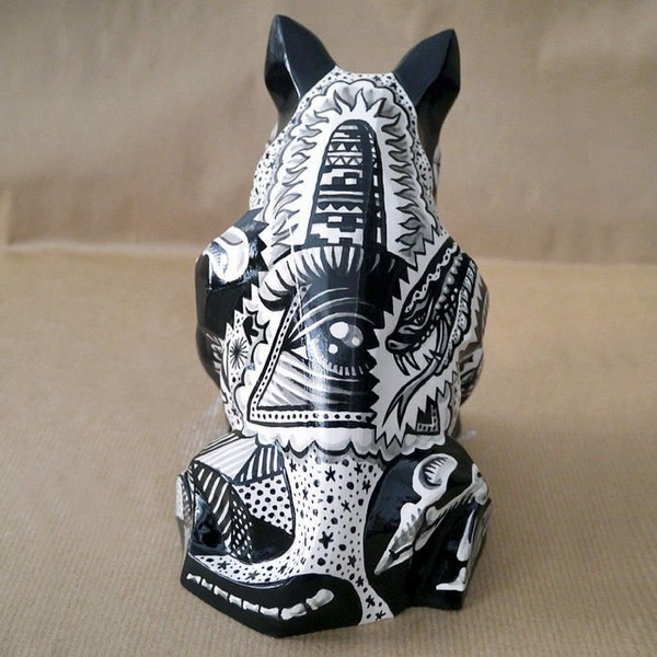 Rzeźba Meksykański Bull Terrier Tattoo, Dzień Śmierci, Dia De Los Muertos sculpture Dog skeleton